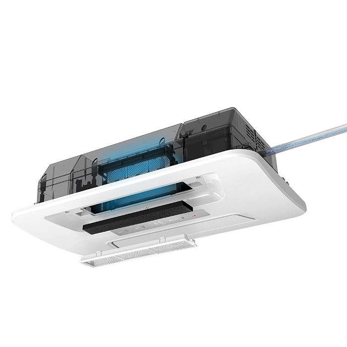 Himpel HueLeben dehumidifier cutaway showing the automatic drainage pipe