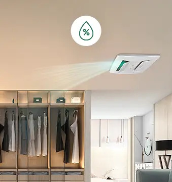 HueLeben smart dehumidification in a wardrobe with hanging clothes