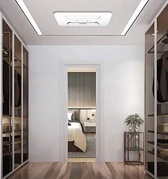 HueLeben mounted in the ceiling of a walk-in dressing room